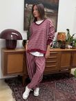 The Sunday Morning Stripe V Slouch Sweatshirt Burgundy Blush